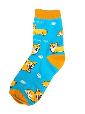 Blue Orange Corgi Novelty Socks Womens Size 5-8